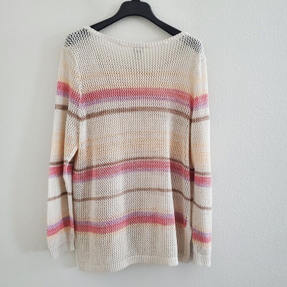 Chico's Women's Sweater XXL Multicolor Open Knit Striped Coastal Boho Minimalist - Picture 6 of 8